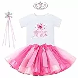 FYMNSI Baby Mädchen Glinda Kostüme 1. 2. 3. 4. 5. 6. Geburtstag Halloween Outfit Kurzarm T-shirt Top Prinzessin Tütü Tüll Rock Krone Zauberstab Set Party Cosplay Fasching Verkleidung Rosa 3-4 Jahre