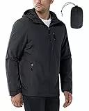 33,000ft Regenjacke Herren Wasserdicht Outdoorjacke Leichte Freizeitjacke Packbare Windjacke Fahrrad Regenmantel mit Kapuze Dunkelgrau L