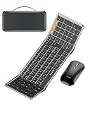 ProtoArc Faltbare Tastatur Kabellos und Maus, XKM01 Bluetooth Tastatur Klappbar Maus Set, 2.4G+Dual Bluetooth Full-Size Mobile Tastatur QWERTZ-Layout für iPad Tablet iPhone Laptop - Space Grau