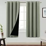 BellaHills 100% Verdunkelung Ösenvorhang 2er Set Kurze Gardinen Wohnzimmer vorhänge H 175 x B 140 cm Schlafzimmer Gardinen und Vorhang Kälteschutz & Wärmeisolierend, Salbei hell