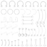 LAURITAMI 48 Stück Klare Piercing Retainer für Nasen Septum Lippen Zungen Nippel Bauchnabel Ohr Knorpel Piercing Hoops Plastik Platzhalter Schmuck für OP