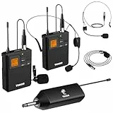 TONOR UHF Mikrofon Kabellos Set mit Dual Headset Kopfbügel Funkmikrofon, Lavalier Ansteckmikrofonen Bodypack Transmitter, Empfänger 6,35 mm Ausgang 60M Reichweite