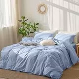 DXHOME Bettwäsche Baumwolle 200x200 Hellblau Uni Bettwäsche Set 3 Teilig Kuschelig Flauschige Bettwäsche Modern Einfach Weich Baumwolle Bettwäsche mit Reißverschluss und 2 Kissenbezüge 80x80 cm