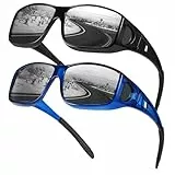 Myiaur 2er Pack Polarisierte Überzieh Sonnenbrille für Herren Damen Rechteckige Fassung UV400 Schutz für Autofahren, Angeln & Outdoor-Aktivitäten