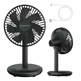 Climative Tischventilator sehr leise - Akku USB Ventilator 4000mAh, Ø 16,5cm, bürstenloser 7-Flügel Mini Lüfter für Büro, 14h Laufzeit, 4 Modi, Naturwind, Table Fan CoolGo, Camping Ventilator Schwarz
