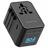 decqle Reiseadapter Weltweit, Universal Reisestecker mit 3 USB-C (30W), 2 USB-A und 1 AC Steckdose, Internationaler Steckdosenadapter, AC Adapter Universaladapter für EU, UK, US, AU (Schwarz)