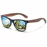 DUCO Polarisierte Sonnenbrille Herren Damen Sonnenbrille polarisiert mit UV-Schutz Walnuss Sonnenbrillen mit Holzrahmen Umweltfreundliche Designerbrille DC2141 (Blau)