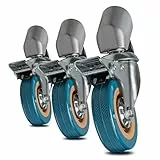 Walimex pro Stativrollen Pro 3er-Set - Stativrollen Lenkrollen Set - Vollmetall, Ø 75 mm - Gummi Lauffläche und Bremse - für Stativbeine Ø 22-25mm - für Licht Lampen und Videostativ, Schwarz