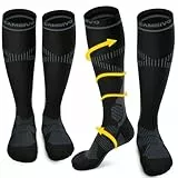 CAMBIVO Kompressionsstrümpfe Herren Damen 2 Paar, Stützstrümpfe 15-20 mmHg, Gepolsterte Kompressionssocken, Compression Socks, Atmungsaktiv Socken für Sport, Reise, Flug, Schwellung, Alltag