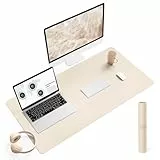 YSAGi Schreibtischunterlage, Mauspad mit Leder und Rutchfeste Wildleder, Multifunktionales Office Mousepad Laptop Schreibunterlage, Tischschutz Unterlage für Büro/Home-Office (Beige, 90x43cm)
