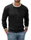 COOFANDY Rundhals Pullover Herren Basic Strickpullover Feinstrick Business Pullover Basic Sweater Regular Fit Einfarbig Pulli Schwarz L