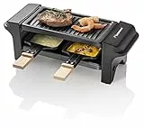 Bestron Raclette für 1 bis 2 Personen, Mini Tischgrill mit zwei Pfännchen, zwei Holzschabern & zwei Untersetzern, 350 Watt, Farbe: Schwarz