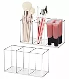 FAOKZE Make Up Organizer,Makeup Pinsel Organizer Becher,2 Stück pinsel aufbewahrung,Acryl Makeup Aufbewahrungsbox,3 Fächern Transparent,Pinselhalter,für Eyeliners Lippenstift Wimperntusche