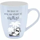 Sheepworld Becher mit Motiv 'Chillig' | Tasse mit Spruch, New Bone China Porzellan, 35 cl, mit Geschenkbaderole | lustiges Geschenk, Geburtstag | 74201