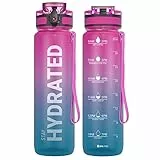 Sahara Sailor Trinkflasche, BPA-Frei Tritan, 1L/500ML/750ML Auslaufsicher Trinkflasche mit Zeitmarkierung für Gym, Sport, Outdoor, Schule, Job