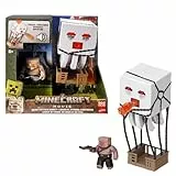 Mattel Minecraft Actionfigur-Set, Ghast mit Feuerattacke, Lichter, Geräusche, Starter und Projektil, Piglin-Krieger, vom Film inspiriert, JFB69