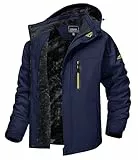 MAGCOMSEN Herren Winter Warme Funktionsjacke Verdickt Wasserdicht Outdoorjacke Männer Softshell Kapuzenjacke Fleece Militär Jacke für Wandern Radfahren Bergsteigen Dunkelblau L