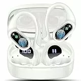 Poounur In Ear Sport Bluetooth Kopfhörer, Kabellos Bluetooth 5.3 mit HD Mic, 50Std HiFi Stereo Bluetooth Kopfhörer mit Ohrhaken, Comfort Fit, IP7 wasserdichte Ohrhörer für Sport Arbeit Studium, Weiß