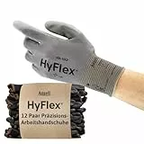Ansell HyFlex 48-102 Dünne Arbeitshandschuhe mit PU Beschichtung, Leichte Schutzhandschuhe für Präzises Arbeiten, Heimwerk, Montage, Handschuhe Herren Damen, Grau, Größe L (12 Paar)