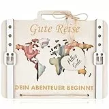 ARTREE Holz Geldgeschenk Reise – Kreatives Geldgeschenk Verpackung im Koffer-Design mit Weltkarte, Abschiedsgeschenk für Urlaub, Auslandsreise, Work & Travel, Reise Gutschein Verpackung