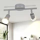 muyuua LED Deckenstrahler 2 Flammig Strahler: Deckenleuchte GU10 Modern 6W Glänzend Silber 350° Drehbar Deckenlampe Spot 3000K Warmweiß Spotlight Innen Deckenspot für Küche Wohnzimmer Schlafzimmer