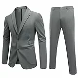 Allthemen Herren Anzug Elastisch Casual Herrenanzug 2 Teilig Regular Fit Stretch Anzüge Hochzeit Business Grau L