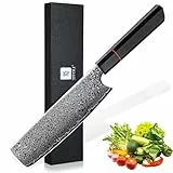 TIVOLI Damaszener Nakiri Messer - 7 Zoll Professionelles Handgeschmiedetes Kochmesser mit Ergonomischem Griff zum Schneiden und Hacken von Gemüse und Obst，Kommt mit Einer Schonen Geschenkbox