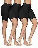 YADIFEN Damen Radlerhose Kurz Unterhose Hotpants Boxershorts Lange Frauen Panties Unterwäsche Hoher Bund Shorts, Yoga, Party, Täglich Tragen, Schwarz, 3 Pack,L