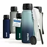 Blumtal Trinkflasche 0,5L - auslaufsichere Trinkflasche Sport + 1-Klick-Verschluss - BPA-freie Wasserflasche mit Sieb - Spülmaschinenfest - 500 ml - Grau-Blau