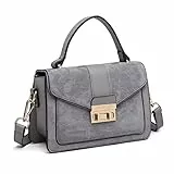 Miss Lulu Damen Tasche Henkeltasche Mittelgroß Umhängetasche Tasche mit Kunstleder und Wildleder Vintage Flap Handtasche Crossbody Bag mit ovaler Metallverzierung Elegant Exquisit