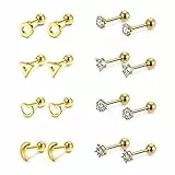 Sunligoo 8 Paare Kugel Ohrstecker Chirurgenstahl Ohrpiercing CZ Ohrstecker für Knorpel Tragus Helix Conch Daith, Piercing Stud Schmuck Stab Ohrringe Set für Damen Herren, 16G 6mm Gold