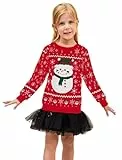 Atforna Weihnachtspullover Kinder Ugly Christmas Sweater Weihnachtspulli Familie Set Weihnachten Pullover Mädchen Strickpullover, Schneemann Rot, 128