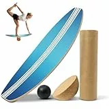 Balance Board Erwachsene Wackelbrett, Gleichgewichtstrainer Holz, Balanceboards für Fitness, Surfin Balance Board, Yoga & Koordination, Korkrolle & Halbkugel und Ball, Rutschfest bis 200kg