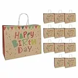 Idena 30395-12 - Geschenktüten Happy Birthday, 12 Stück, Geschenktaschen in der Größe 33 x 12 x 26 cm, Papiertüten zum Geburtstag