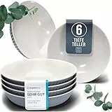 Steingut Suppenteller 6 Personen Hygge TESTSIEGER, Traumhaftes Skandinavisches Steingut Tiefe Teller Set, Pasta Teller Tief Groß - Pure Living in Graublau