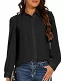 Sping SEAON Bluse Damen Hemd Business V Ausschnitt Chiffon Hemdbluse Lässiges Langärmeliges Button Down Damen Tops