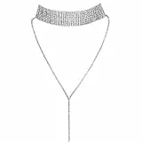 JewelryWe Schmuck Frauen Damen Multi Reihen Strass Choker Halskette Pullover Lange Kette mit Anhänger Halsband Silber
