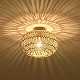 NUODIFAN Boho Rattan Deckenlampe 30cm Handgeflochten – E27 Lampenfassung, Vintage Bambus Deckenleuchte für Schlafzimmer, Wohnzimmer, Flur