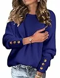 UMIPUBO Pullover Damen Herbst Winter Langarm Elegant Strickpullover Warm Casual Rundhals Sweater Strick Winterpullover(Blau,L)