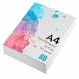 60 Blatt Aquarellpapier, A4 Aquarellblock 300g/m² Zeichenpapier Zeichenkarton Papier Wasserfarben für Aquarell Gouache Acryl Zeichnen Kunstwerke DIY (21x29,7 cm)