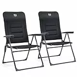 TIMBER RIDGE 2er Gartenstuhl Hochlehner Verstellbar 7-Fach Alu Klappstuhl gepolstert 150kg mit Armlehnen und Kopfstütze Atmungsaktiv klappbar Campingstuhl Balkonstuhl Klappsessel Garten Terrasse