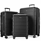 SHOWKOO Kofferset 3 Teilig Hartschale Leicht ABS+PC Erweiterbar Reisekoffer Haltbar Trolley Handgepäck Sets mit TSA Schloss und 4 Rollen (M L XL -Schwarz)
