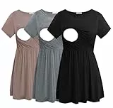 Smallshow Damen Stillshirts Umstandsmode Tops Schwangerschafts Stilltop 3er Pack,Black-Brown-Light Grey,XL