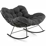 COSTWAY Schaukelstuhl für drinnen & draußen, Schaukelsessel mit gepolstertem Kissen, Gartensessel mit 205 kg Tragkraft & Schaukelfunktion, Relaxsessel für Garten, Balkon, Hinterhof, Wohnzimmer, Grau