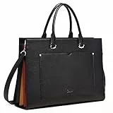 CLUCI Aktentasche für Damen, modisch, echtes Leder, 39,6 cm (15,6 Zoll), Laptop, schmal, große Tasche, Business, Damen, Umhängetasche, A Black, Large