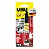 UHU Sekundenkleber extra stark | 10g Kleber Pipette für präzises Kleben | Sekundenkleber flüssig für Kunststoff, Metall, Holz, Keramik, Porzellankleber | Superkleber & Kunststoffkleber