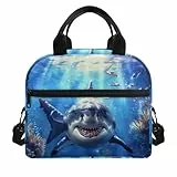 SCRAWLGOD Coole Shark Lunchtasche für Jungen 8–10/10–12/12–14, Kinder, kleine Schule, Lunchbox, Mädchen, isolierte Lunchbox mit Schultergurt, Thermo-Tragetasche, Kühlhalter, Lebensmittelwärmer