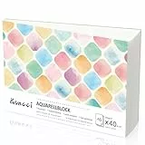 Koncci Aquarellpapier A5, 40 Blatt Aquarellblock, Kaltgepresst 300g/m² Weißes Aquarell Papier, Watercolor paper für Aquarellmalerei und Zeichnung, Geeignet für Studenten, Anfänger, Künstler