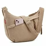 Jiliyote Crossbody Bag Damen Umhängetasche cord Tasche,Halbmond Tasche mit verstellbare Schultergurt und Reißverschluss für Reisen und Uni (Khaki)
