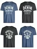 MUSTANG Tshirt Herren Baumwolle Regular Fit 4er Pack Set Rundhals Kurzarm Sommer Tee Shirt Logoprint, Größe:XXL, Farbe:Pack 2